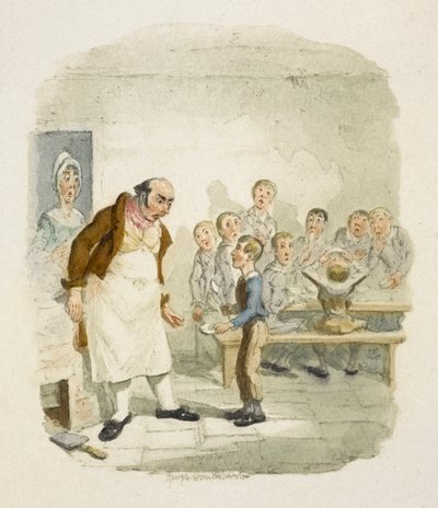 Kuvitus elokuvaan "Oliver Twist" tekijältä George Cruikshank