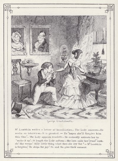 Kuvitus teokselle The Bachelors Own Book tai The Progress of Mr Lambkin (Gent) (kaiverrus) tekijältä George Cruikshank