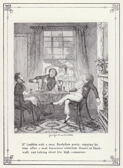 Kuvitus teokselle The Bachelors Own Book tai The Progress of Mr Lambkin (Gent) (kaiverrus) tekijältä George Cruikshank