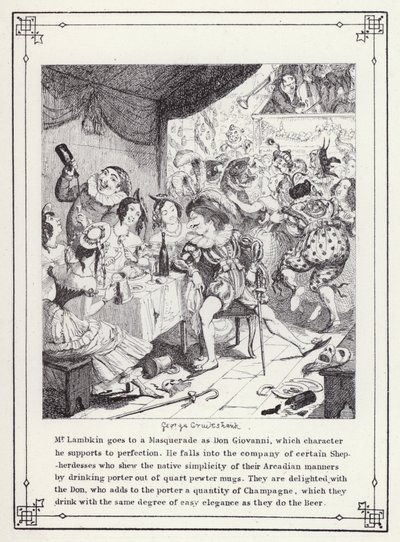 Kuvitus kandidaatin omaan kirjaan tai Mr Lambkinin (Gent) edistymiseen (kaiverrus) tekijältä George Cruikshank