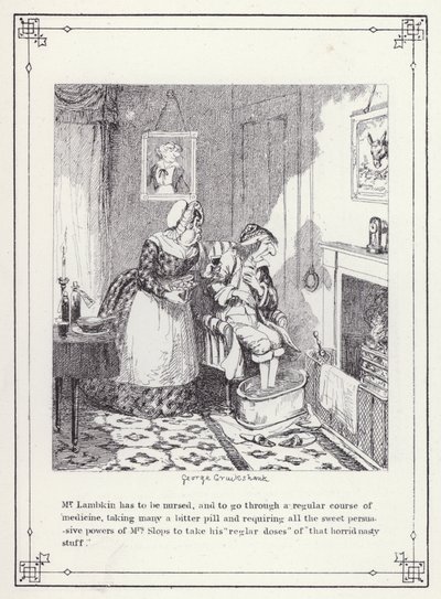 Kuvitus teokselle The Bachelors Own Book tai The Progress of Mr Lambkin (Gent) (kaiverrus) tekijältä George Cruikshank