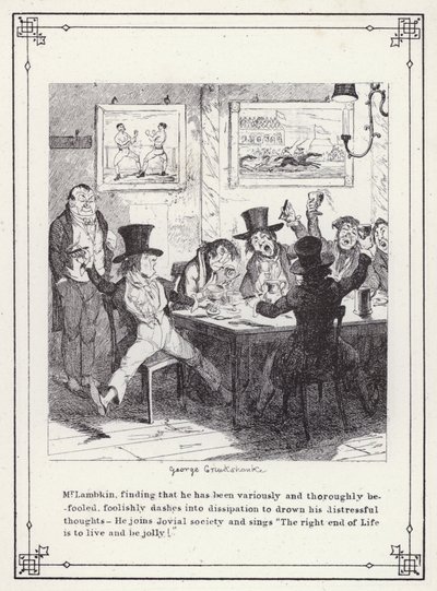 Kuvitus teokselle The Bachelors Own Book tai The Progress of Mr Lambkin (Gent) (kaiverrus) tekijältä George Cruikshank