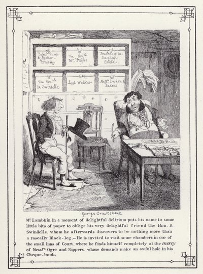 Kuvitus teokselle The Bachelors Own Book tai The Progress of Mr Lambkin (Gent) (kaiverrus) tekijältä George Cruikshank