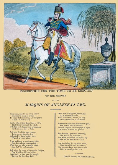 R. Harrildin julkaisija, Anglesean markiisi jalan muistolle pystytettävän haudan kirjoitus, n. 1815 tekijältä George Cruikshank
