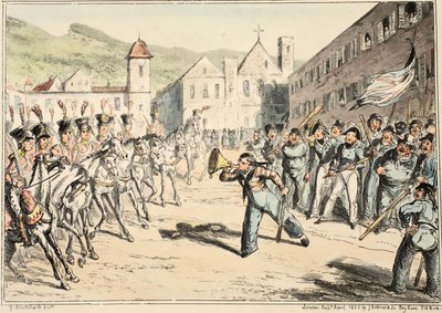 Jacks Trump of Defiance, Greenwich Hospitalista, sarja merivoimien luonnoksia, kuvaus sotamiehen elämästä, pubi. 1826 (käsinvärinen kaiverrus) tekijältä George Cruikshank