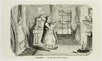 Tammikuu - Vuoden synty George Cruikshankin teräsveistoksista The Comic Almanacksiin: 1835-1853 tekijältä George Cruikshank