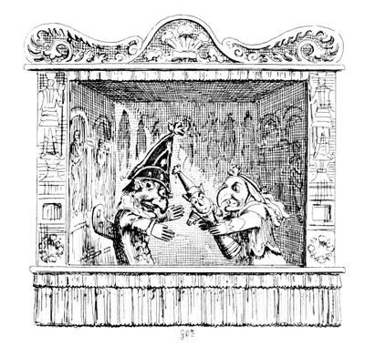 Judy kehottaa herra Punchia ottamaan lapsen tekijältä George Cruikshank
