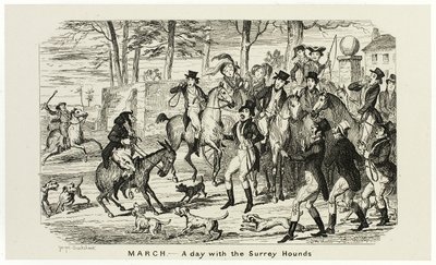 Maaliskuu - Päivä Surreyn koirien kanssa George Cruikshankin teräsveistoksista The Comic Almanacksiin: 1835-1853 tekijältä George Cruikshank