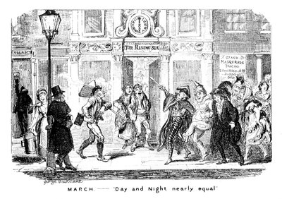 Maaliskuu - päivä ja yö lähes yhtä suuret, 1800-luku. tekijältä George Cruikshank