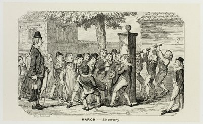 Maaliskuu - Showery George Cruikshankin teräsveistoksista The Comic Almanacks -teokseen: 1835-1853 tekijältä George Cruikshank
