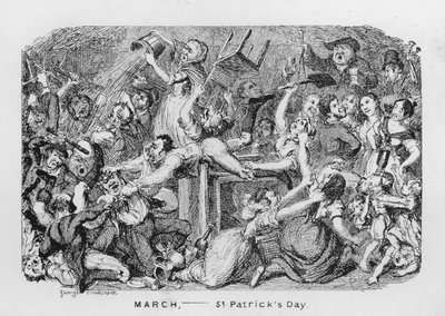 Maaliskuu, Pyhän Patrickin päivä (kaiverrus) tekijältä George Cruikshank