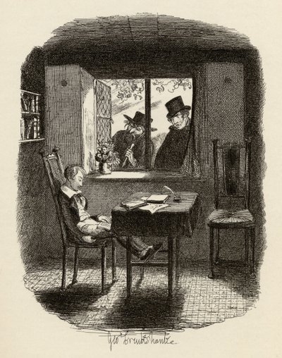 Munkit ja juutalainen, Charles Dickensin (1812-70) julkaisusta "Oliver Twistin seikkailut" 1838, julkaissut Chapman und Hall, 1901 tekijältä George Cruikshank