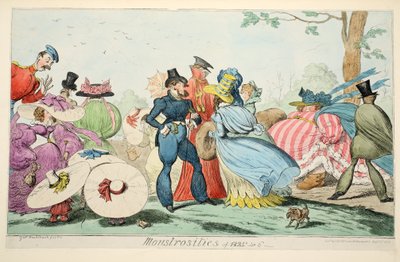 Monstrosities 1825 & 6, pub. 1835 (käsinvärinen kaiverrus) tekijältä George Cruikshank