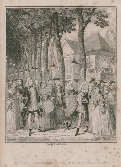 Mr Cripps kohtaa Materinsa Mary-le-bone Gardensissa tekijältä George Cruikshank