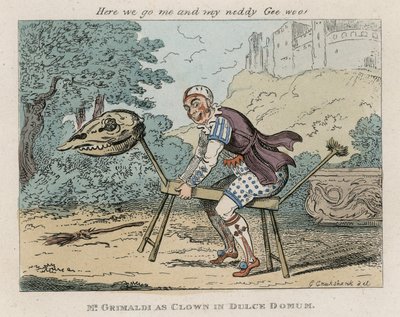 Herra Joseph Grimaldi klovnina Dulce Domumissa tekijältä George Cruikshank