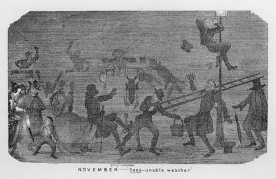 Marraskuu, Näkemätön sää, eli Lontoon savusumu (kaiverrus) tekijältä George Cruikshank