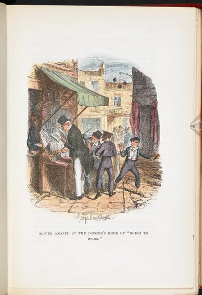 Oliver hämmästyi Dodgerin tapaa mennä töihin Oliver Twistin seikkailuista... Kaksikymmentäneljä Cruikshankin kuvitusta tekijältä George Cruikshank