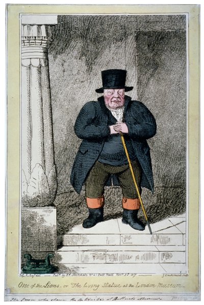 "Yksi lioneista - tai elävä patsas Lontoon museossa", 1817 tekijältä George Cruikshank