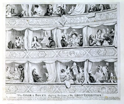 Oopperalaatikot suuren näyttelyn aikana, n. 1851 tekijältä George Cruikshank
