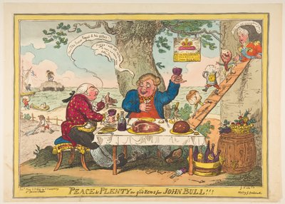 Rauhaa ja runsaasti tai hyviä uutisia John Bullille!!!, 25. toukokuuta 1814. tekijältä George Cruikshank