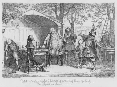 Pistooli, joka ilmoittaa Sir John Falstaffille Henryn neljännen kuolemasta tekijältä George Cruikshank