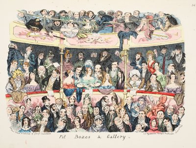 Pit Boxes and Gallery, pub. 1836 (käsinvärinen kaiverrus) tekijältä George Cruikshank