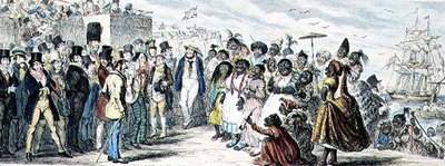 Naisten maastamuuton todennäköiset vaikutukset käsin värillinen etsaus tekijältä George Cruikshank