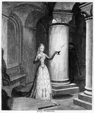Queen Janes ensimmäinen yö Towerissa, 1553 1840 tekijältä George Cruikshank