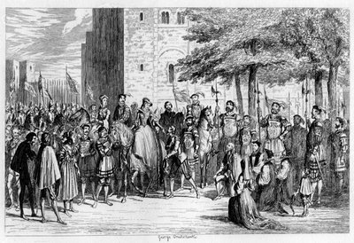 Kuningatar Mary vastaanottaa vankeja Tower Greenillä, 1553 1840 tekijältä George Cruikshank