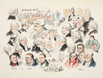 Muistoja Court of Common Pleasista, pub. 1834 (käsinvärinen kaiverrus) tekijältä George Cruikshank