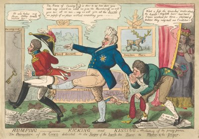 Rumping - Kicking and Kissing - oder - Abschneiden der Privy Purse tekijältä George Cruikshank