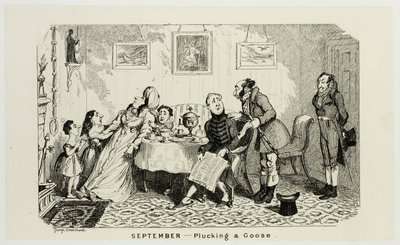 Syyskuu - George Cruikshankin teräksisistä kaiverruksista poimittu hanhi The Comic Almanacks -teokseen: 1835-1853 tekijältä George Cruikshank