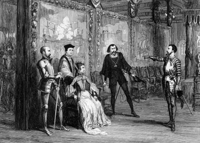 Sir Thomas Wyatt sanelemassa ehtoja kuningatar Marylle Valkoisessa tornissa, n. 1553 1840. tekijältä George Cruikshank