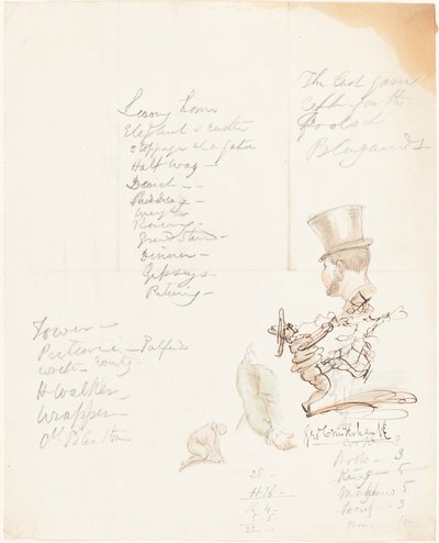 Luonnokset pää-, käsi- ja polvistushahmosta tekijältä George Cruikshank