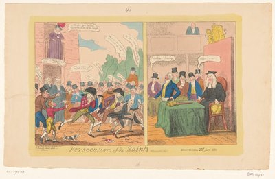 Sarjakuva Englannin sisäpolitiikasta, 1820 Pyhien vaino tekijältä George Cruikshank
