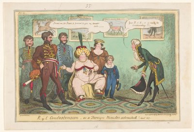 Spotprent op prinses Caroline, 1817 R-y-l alentuminen tai ulkoministeri hämmästynyt! tekijältä George Cruikshank