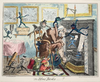 The Blue Devils, pubi. 1835 (käsinvärinen kaiverrus) tekijältä George Cruikshank