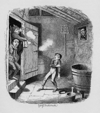 Murto, Charles Dickensin (1812-70) kirjasta "Oliver Twistin seikkailut" 1838, julkaisija Chapman und Hall, 1901 tekijältä George Cruikshank