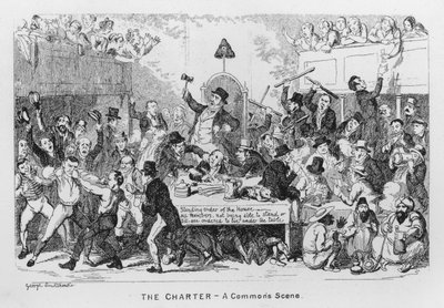 Peruskirja, yleinen kohtaus (kaiverrus) tekijältä George Cruikshank