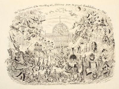 Kaikkien kansakuntien teosten leviäminen vuoden 1851 suuresta näyttelystä, pub. 1851 tekijältä George Cruikshank