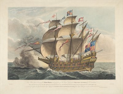 Great Harry. Ensimmäinen tykkejä kuljettanut sotalaiva tekijältä George Cruikshank