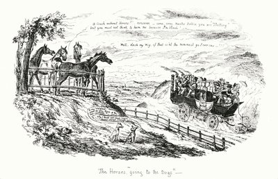 Hevoset menossa koirien luo (kaiverrus) tekijältä George Cruikshank