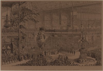 Kaikkien kansojen suuren teollisuusnäyttelyn avajaiset, 1. toukokuuta tekijältä George Cruikshank