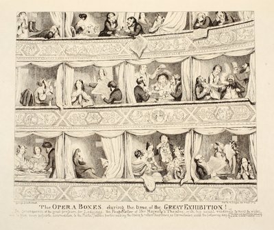 Oopperalaatikot Suuren Näyttelyn aikana, pub. 1851 tekijältä George Cruikshank