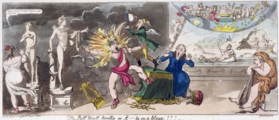 Pall Mall Apollo tai R...ty liekeissä!!! 1816 (värinen kaiverrus) tekijältä George Cruikshank