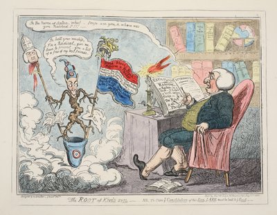 The Root of Kings Evil, pubi. 1835 (käsinvärinen kaiverrus) tekijältä George Cruikshank