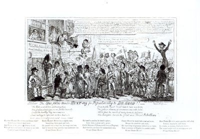 The Spa Fields Orator Hunting for Do-Good!!, pubi. kirjoittanut J. Sidebotham, 1817 tekijältä George Cruikshank