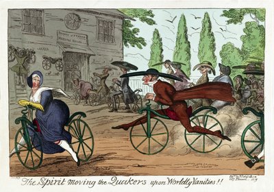 Henki liikuttaa kveekarit maailmallisiin turhuuksiin!!, pubi. 1819 (käsinvärinen kaiverrus) tekijältä George Cruikshank