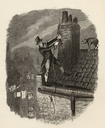 Viimeinen mahdollisuus, Charles Dickensin (1812-70) teoksesta "Oliver Twistin seikkailut" 1838, julkaisija Chapman und Hall, 1901 (kaiverrus) tekijältä George Cruikshank