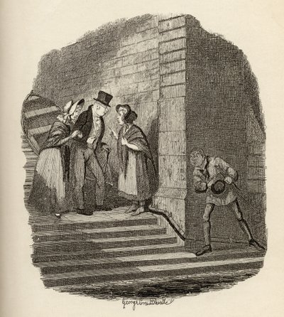 Tapaaminen, Charles Dickensin (1812-70) 1838 kirjasta "Oliver Twistin seikkailut", Chapman und Hall, 1901 tekijältä George Cruikshank